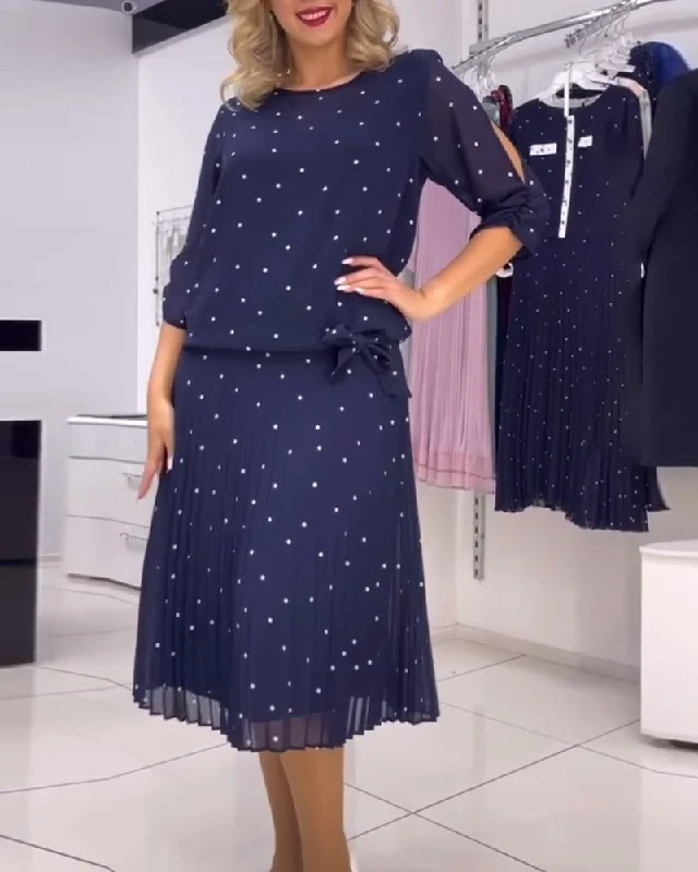 Round collar polka dot casual dress Denim unclassified dresses