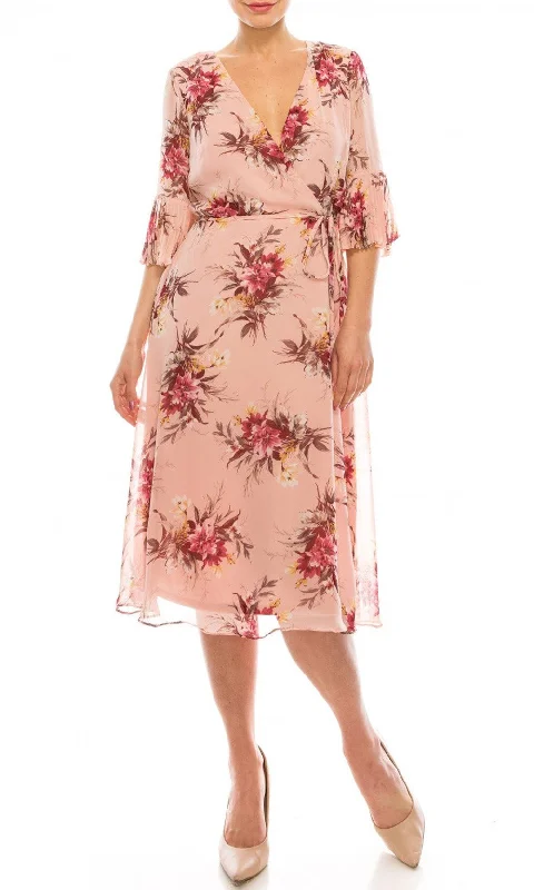 Sandra Darren - 73699SC Rose Print Quarter Sleeve Chiffon Dress Bodycon unclassified dresses