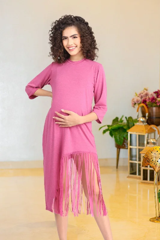 Sizzling Dusty Pink Maternity Fringe Dress Party unclassified dresses