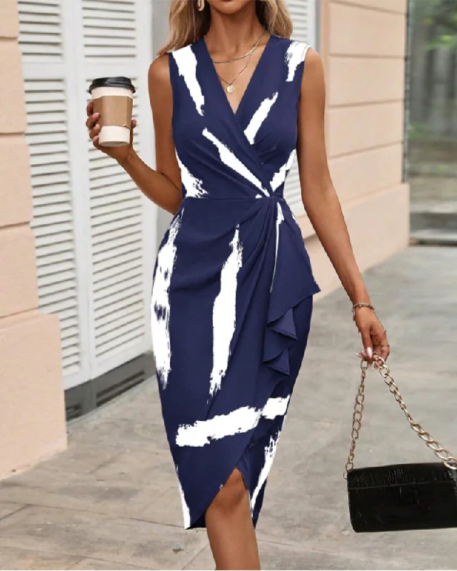 Sleeveless contrast print slit dress Summer unclassified dresses