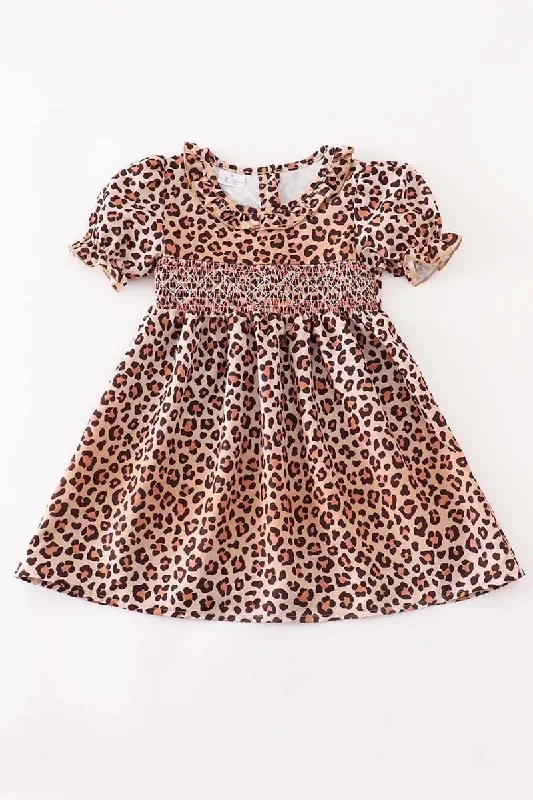 Smocked Leopard Dress Fall unclassified dresses