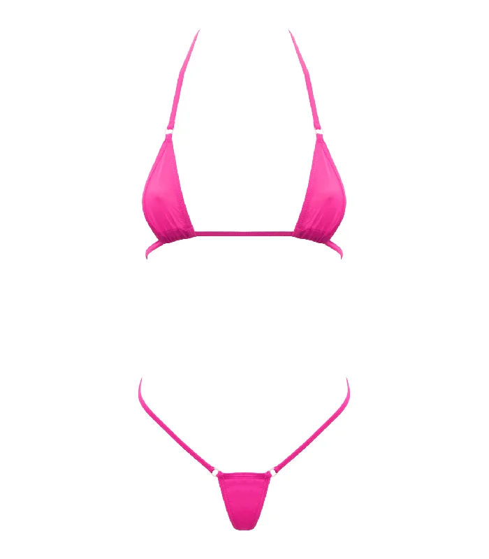 Spandex Micro Triangle Bikini Top and Matching G String 2 Piece Set Hot Pink One Size Cocktail unclassified dresses