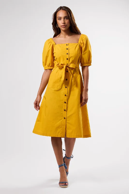 Square Neck Button Front Dress - Soleil Yellow Sexy unclassified dresses