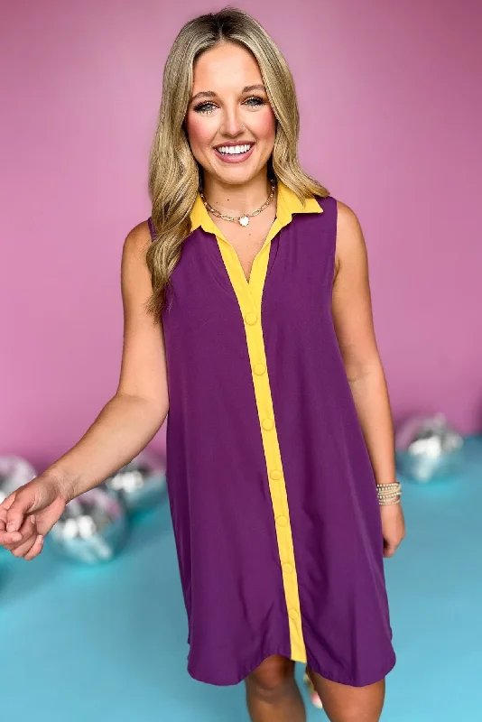 SSYS The Penelope Colorblock Collared Sleeveless Dress In Purple *FINAL SALE* High-low unclassified dresses