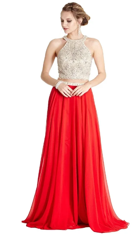 Trevi Collection L1809 - Beaded Embroidered Crop Top Two Piece Gown Long unclassified dresses