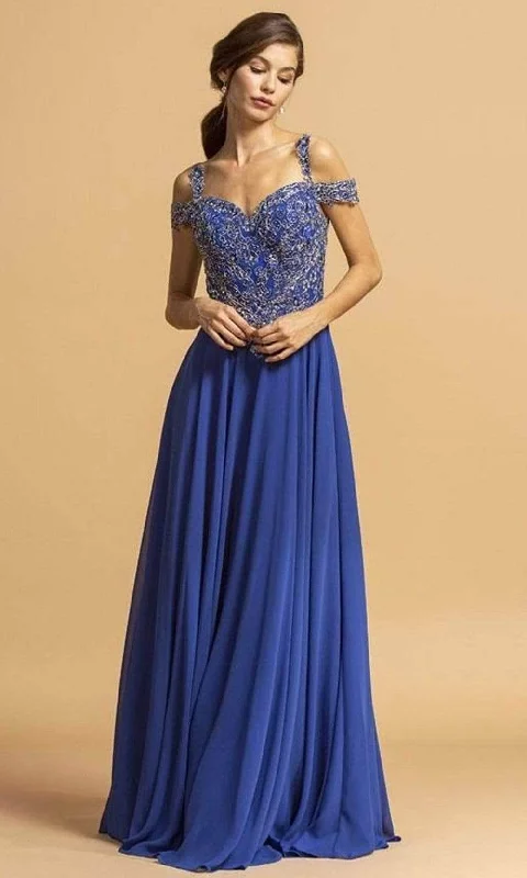 Trevi Collection - L2154 Cold Shoulder A-Line Prom Dress Flowy unclassified dresses