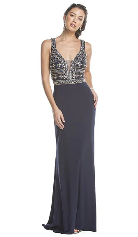 Trevi Collection - Plunging Embellished Evening Gown Plus size unclassified dresses