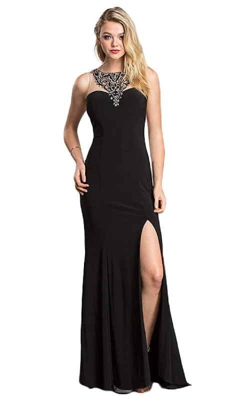 Trevi Collection - Sheath Evening Dress with Slit Sexy unclassified dresses