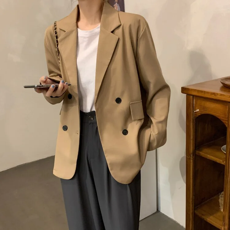 Women Blazers Solid Double Breasted Notched Office Lady All-match Classic Korean Style Casual Outwear Fashionable unclassified dresses