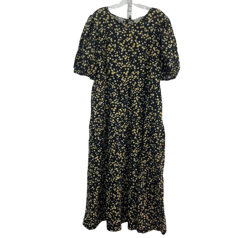 NWT Women's Who What Wear Black Linen Yellow Floral Maxi Dress, L A-line Maxi Skirt