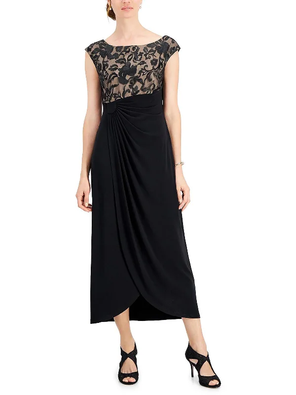 Petites Womens Gathered Maxi Evening Dress Elegant Long Skirt