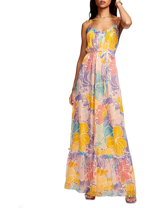 Womens Silk Floral Maxi Dress Flowing Maxi Skirt