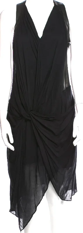 Helmut Lang Black Viscose V-Neck Midi Length Dress Button Midi Skirt