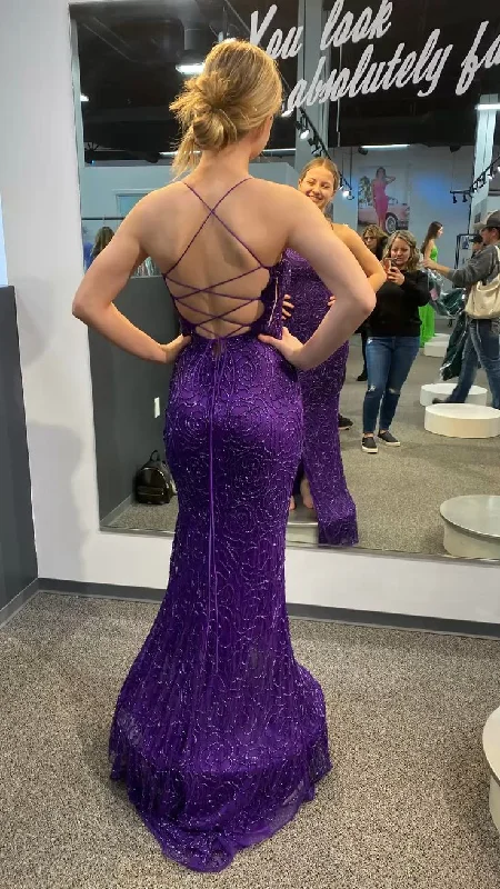 Luxurious Purple Mermaid Prom Dress,Lace-up Back Prom Gown Y5027 Pink Lace Dress