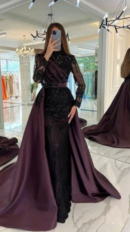 luxury lace embroidered prom dress sexy evening dresses with detachable tail  Y4998 Lace Dress Perfect