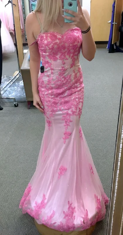 Mermaid Pink Lace Appliques Long Prom Dress  Y5228 Lace Dress Set