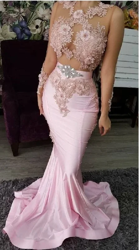 Pink Prom Dresses Long Mermaid Lace Applique Beaded 3D Flowers Elegant Evening Gown Formal Dresses  S6580 Elegant Lace Gown