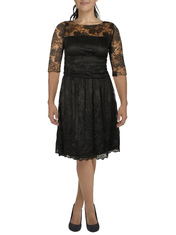 Plus Womens Lace Ruched Fit & Flare Dress Black Lace Dress