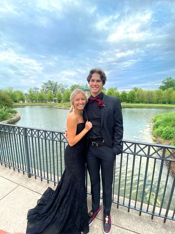 Strapless Mermaid Black Lace Long Prom Dresses with High Slit, Mermaid Black Formal Graduation Evening Dresses  Y4782 Satin Lace Dress