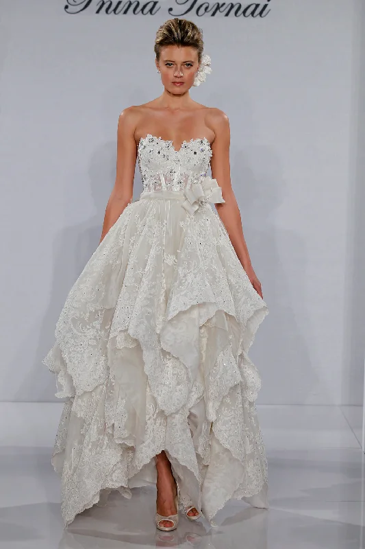 Pnina Tornai Sweetheart Tea Length Lace Gown/Style #4144 Bohemian Lace Dress