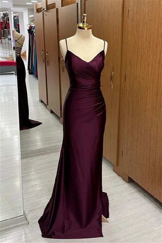 V Neck Lace-Up Back Pleated Long Prom Dress with Slit Y6793 Sheer Lace Dress